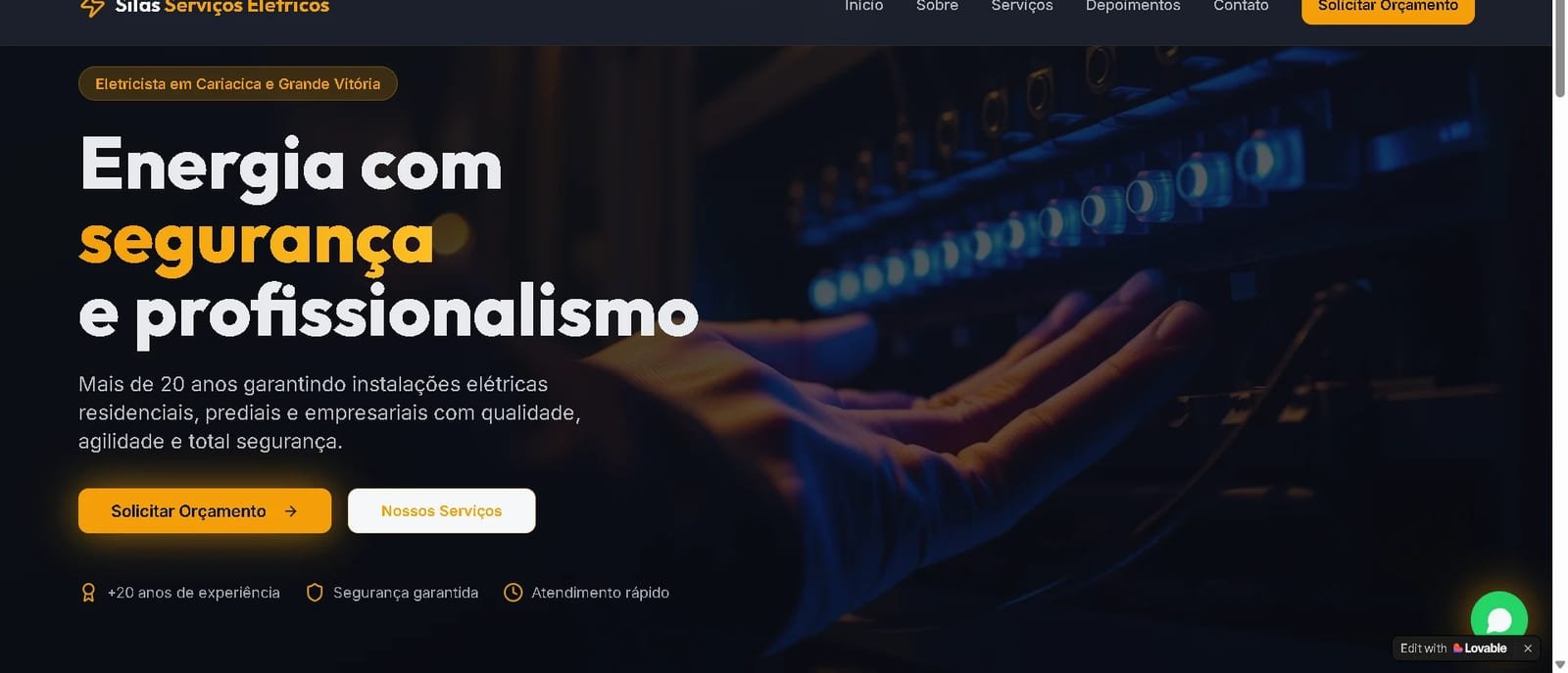Captura de tela do projeto Silas Serviços Elétricos